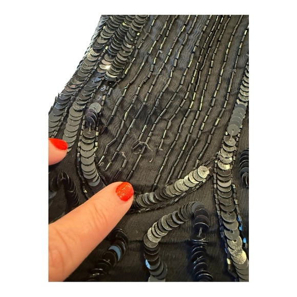 Stenay Vintage 80s Black Silk Beaded Sequin Midi Cocktail Party Small Gatsby - Picture 8 of 16